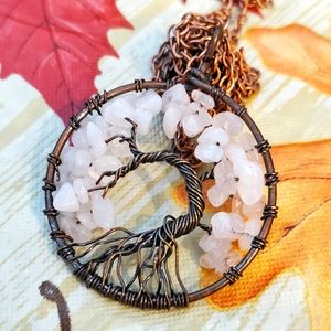 B2 NEW Rose Quartz Tree of Life Necklace